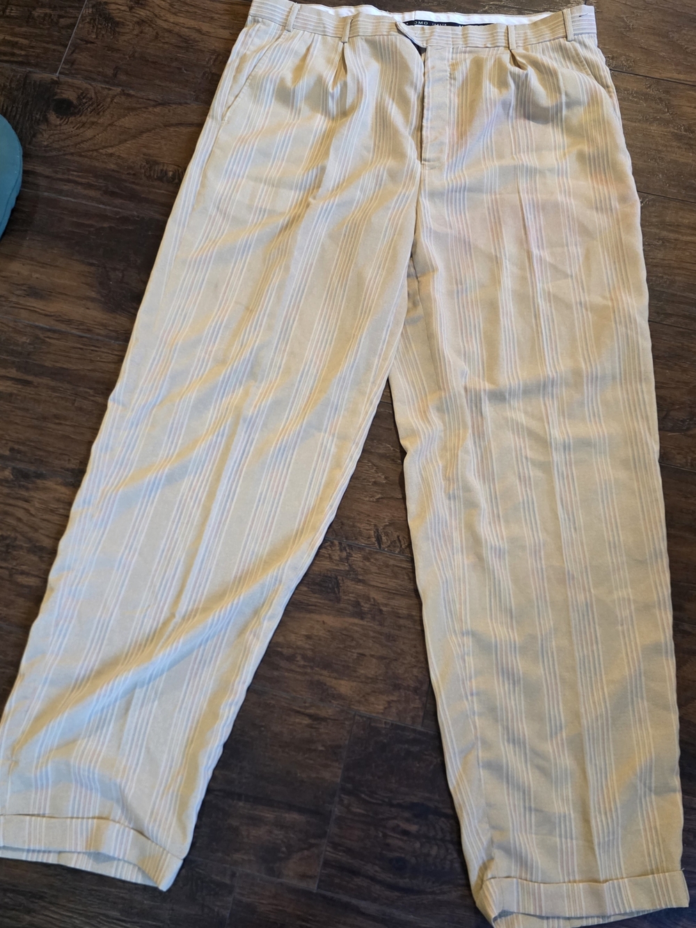 Men's Light Yellow Striped Cotton Chinos